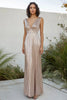 Load image into Gallery viewer, Champagne Sparkly Sheath Long Formal Dress