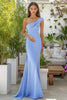 Load image into Gallery viewer, Sky Blue One Shoulder Satin Long Formal Dress