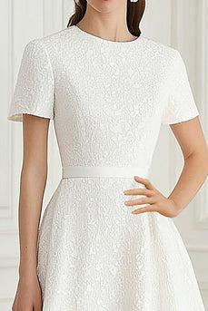 Ivory Scoop A Line Formal Dress with Short Sleeves