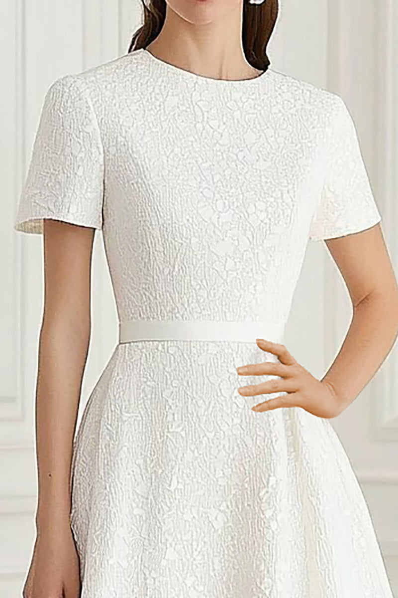 Load image into Gallery viewer, Ivory Scoop A Line Formal Dress with Short Sleeves