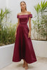 Load image into Gallery viewer, Burgundy Off the Shoulder Satin Ankle-Length Formal Dress