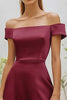 Load image into Gallery viewer, Burgundy Off the Shoulder Satin Ankle-Length Formal Dress