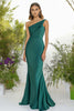 Load image into Gallery viewer, Dark Green One Shoulder Sheath Long Formal Dress