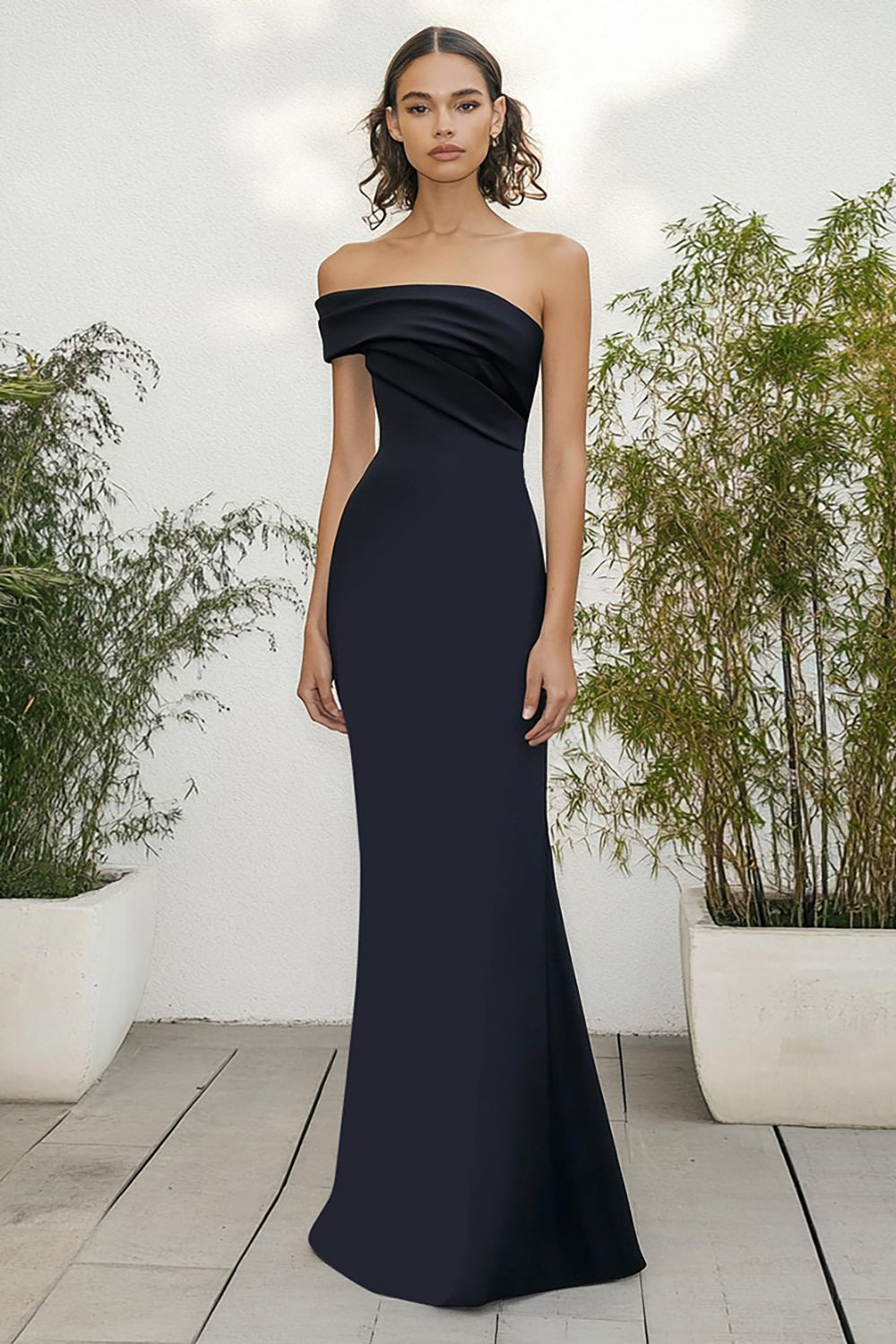 Black Cold Shoulder Sheath Long Formal Dress