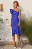 Load image into Gallery viewer, Royal Blue One Shoulder Satin Knee-Length Formal Dress