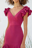 Load image into Gallery viewer, Fuchsia V-Neck Ruffled High-Low Formal Dress