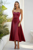 Load image into Gallery viewer, Burgundy Strapless Satin Tea-Length Formal Dress