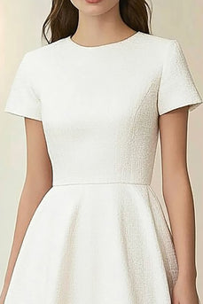 Ivory A Line Scoop Knee-Length Formal Dress with Short Sleeves