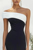 Load image into Gallery viewer, Black White Strapless Satin Long Formal Dress