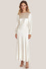 Load image into Gallery viewer, Ivory Scoop Tea-Length Formal Dress with Long Sleeves