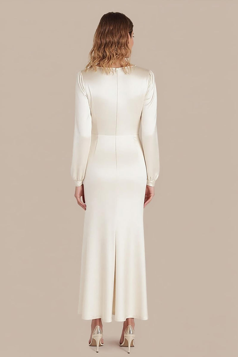 Load image into Gallery viewer, Ivory Scoop Tea-Length Formal Dress with Long Sleeves