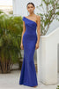 Load image into Gallery viewer, Blue One Shoulder Sheath Long Formal Dress