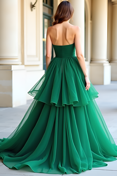 Green Sweetheart Tiered Tulle Long Prom Dress