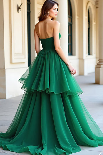 Green Sweetheart Tiered Tulle Long Prom Dress