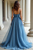 Load image into Gallery viewer, Blue Ruched A Line Long Prom Dress