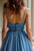 Load image into Gallery viewer, Blue Ruched A Line Long Prom Dress