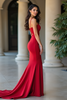 Load image into Gallery viewer, Sheath Red Ruched Satin Long Prom Dress