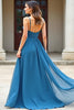 Load image into Gallery viewer, Blue Ruched Spaghetti Straps Long Prom Dress