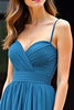 Load image into Gallery viewer, Blue Ruched Spaghetti Straps Long Prom Dress