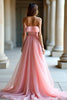 Load image into Gallery viewer, Pink Ruched Strapless A Line Long Prom Dress with Ruffles