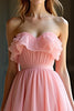 Load image into Gallery viewer, Pink Ruched Strapless A Line Long Prom Dress with Ruffles