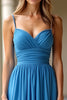 Load image into Gallery viewer, Ruched Blue A Line Long Prom Dress with Slit