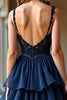 Load image into Gallery viewer, Navy Tiered Lace Long Prom Dress with Ruffles