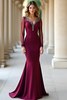 Load image into Gallery viewer, Sparkly Burgundy Sheath Beaded Long Prom Dress with Long Sleeves