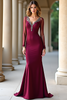 Load image into Gallery viewer, Sparkly Burgundy Sheath Beaded Long Prom Dress with Long Sleeves