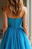 Load image into Gallery viewer, Ruched Blue A Line Strapless Long Prom Dress