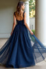 Load image into Gallery viewer, Navy Spaghetti Straps A Line Long Prom Dress