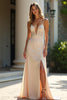 Load image into Gallery viewer, Champagne Beaded Sheath Long Prom Dress with Slit