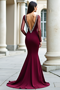 Burgundy Sparkly Mermaid Long Prom Dress with Beading