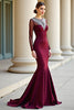 Load image into Gallery viewer, Sparkly Burgundy Scoop Mermaid Long Prom Dress with Beading