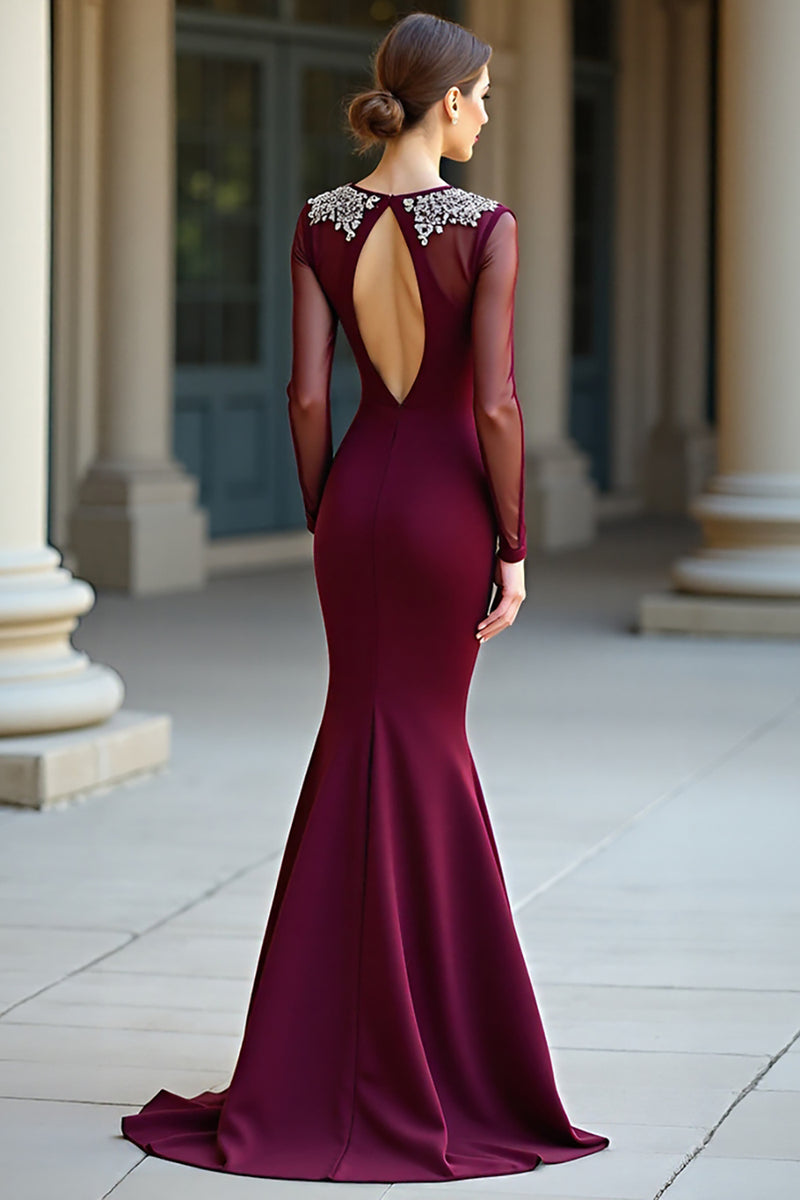 Load image into Gallery viewer, Sparkly Burgundy Scoop Mermaid Long Prom Dress with Beading