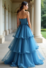 Load image into Gallery viewer, Tiered Blue Sweetheart A Line Long Prom Dress