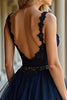 Load image into Gallery viewer, Tiered Navy Lace A Line Long Prom Dress