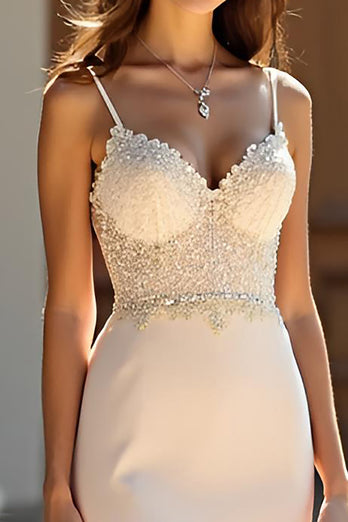 Beaded Champagne Sparkly Sheath Long Prom Dress