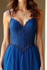 Load image into Gallery viewer, Lace Dark Blue Corset A Line Long Prom Dress