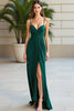 Load image into Gallery viewer, Dark Green Ruched Spaghetti Straps Long Prom Dress with Slit