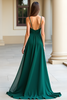 Load image into Gallery viewer, Dark Green Ruched Spaghetti Straps Long Prom Dress with Slit