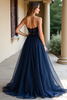 Load image into Gallery viewer, Navy A Line Strapless Long Prom Dress