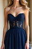 Load image into Gallery viewer, Navy A Line Strapless Long Prom Dress