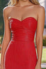 Load image into Gallery viewer, Red Strapless Mermad Long Prom Dress with Slit