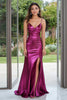 Load image into Gallery viewer, Metallic Dark Purple V-Neck Long Prom Dress with Slit