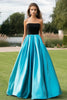 Load image into Gallery viewer, Black Blue Ball Gown Strapless Long Satin Prom Dress