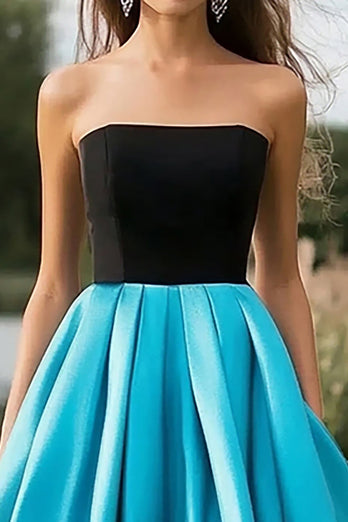 Black Blue Ball Gown Strapless Long Satin Prom Dress