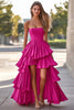 Load image into Gallery viewer, Fuchsia Strapless Tiered High-Low Long Prom Dress