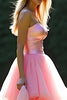 Load image into Gallery viewer, Pink Strapless A Line Tiered Long Tulle Prom Dress