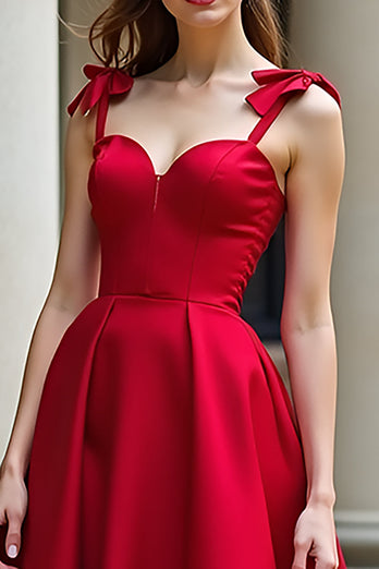 Red Ball Gown Spaghetti Straps Long Satin Prom Dress